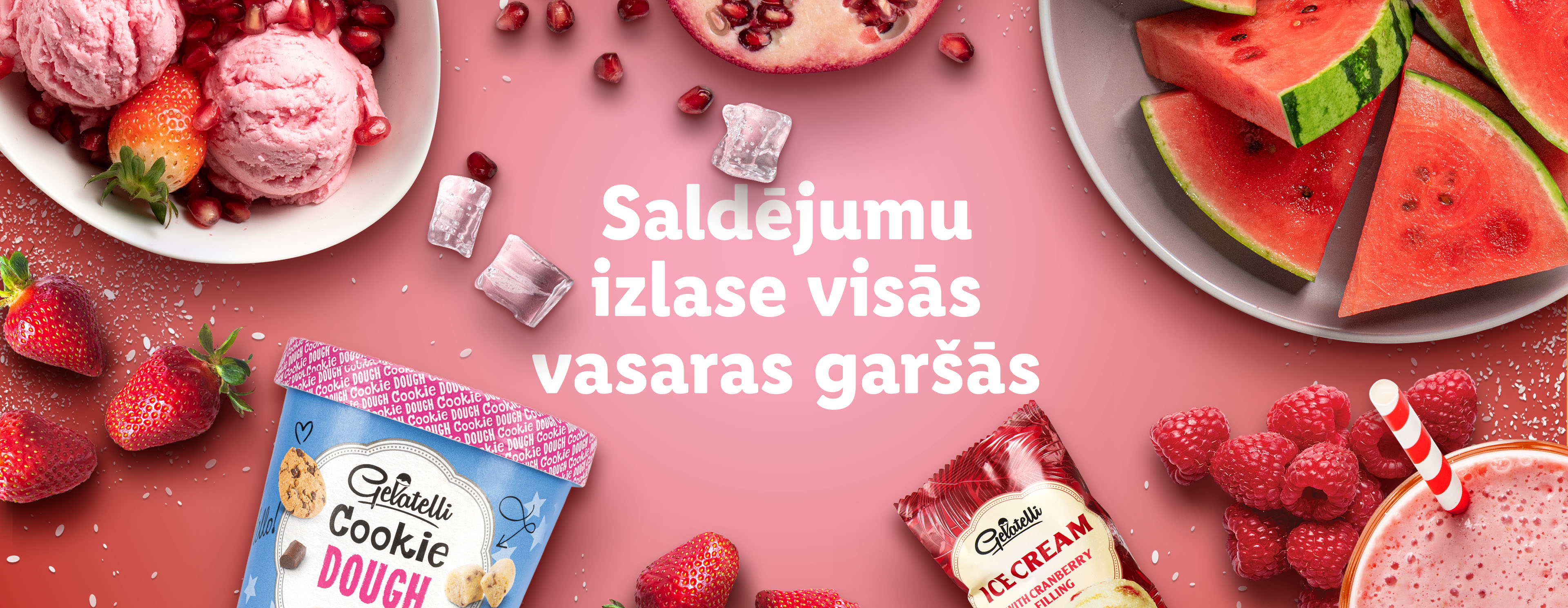 Gelatelli saldējums, arbūzs un avenes.